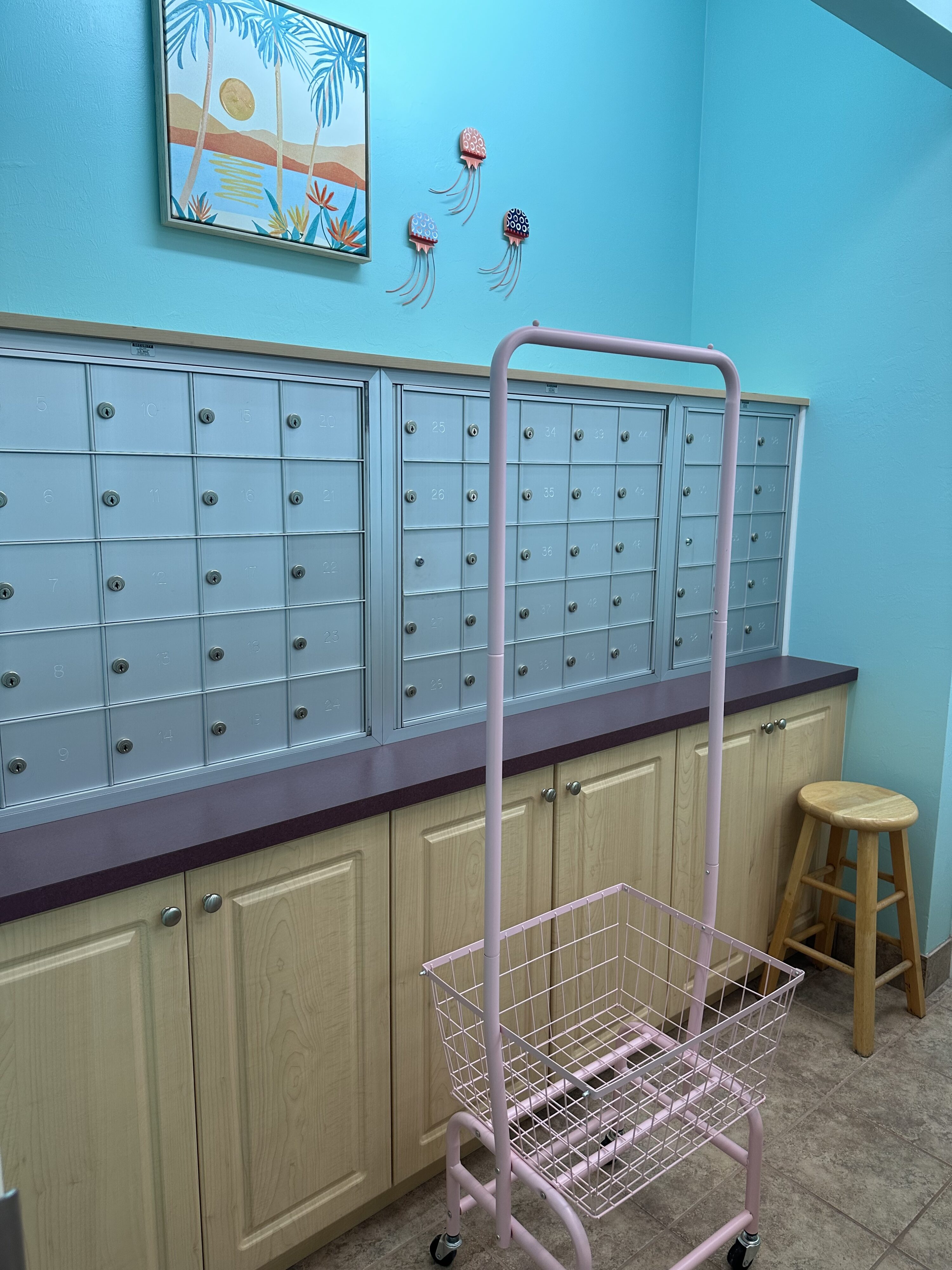 An image of the mail room next the laundry room at Neapolitan Cove RV Resort.