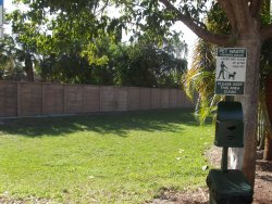 A photograph of the pet walk area at Neapolitan Cove RV Resort